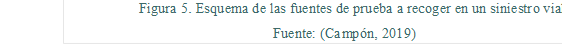 Figura 5. Esquema de las fuentes de prueba a recoger en un siniestro vial. 
Fuente: (Campón, 2019)
