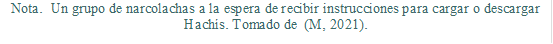 Nota.  Un grupo de narcolachas a la espera de recibir instrucciones para cargar o descargar Hachís. Tomado de  (M, 2021).

