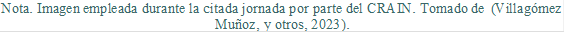 Nota. Imagen empleada durante la citada jornada por parte del CRAIN. Tomado de (Villagómez Muñoz, y otros, 2023).


